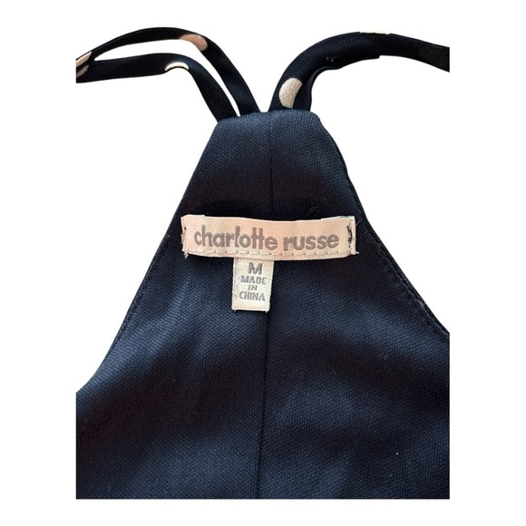 CHARLOTTE RUSSE halter dress, dark blue white polka dots, sz M, lined, keyhole - Picture 6 of 9